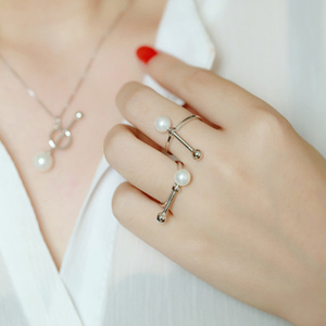 人造珍珠开口戒指5件套