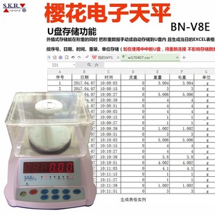 樱花BN V8电子天平精密0.01g带U盘储存RS232串口打印标签1000g