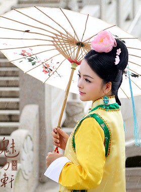 清代格格装/宫锁珠帘怜儿黄色旗服/满族清朝宫女旗装COS服