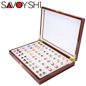 透明玻璃盖 100位高档木质展示盒袖扣戒指耳环耳钉首饰品收纳盒子