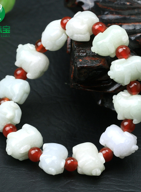 生肖猪玉手链 天然A货翡翠小猪玉猪手串男女款可爱发财猪玉石手链