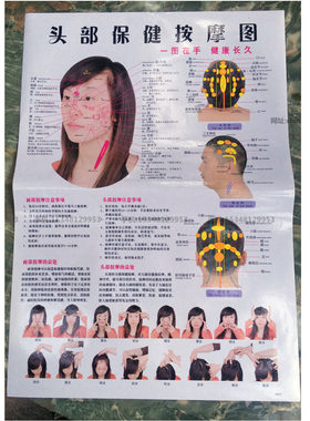 头部保健按摩图理发店教学按摩穴位图美发店洗头按摩高清防水挂图