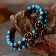 Ancient tree thousand vines hollow copper flower agate blue turquoise hand-woven ethnic bracelet original Thailand wind jewelry