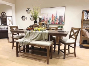 爱尚室丽美式家居餐桌椅复古家用餐厅吧台系列桌椅长凳组合D5631
