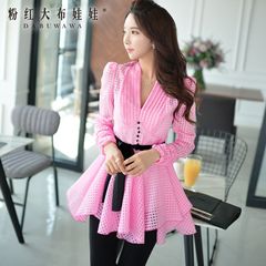 Shirts girls big pink doll 2015 autumn new Womenswear line bow long length sleeve blouse