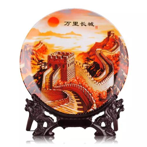 包邮景德镇陶瓷器 万里长城挂盘装饰盘子 客厅家居饰品摆饰工艺礼