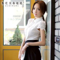 Female shirt short sleeve pink doll 2015 new slim slim wild tide collar white shirt woman