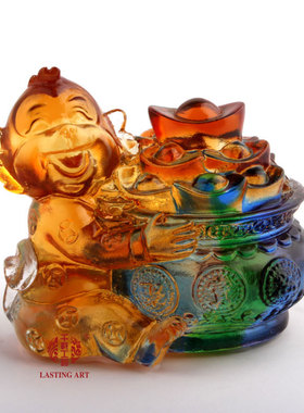 六合春琉璃朋友贺寿工艺品送财家