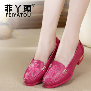 Philippine girl MOM shoes genuine leather flats shoes middle age middle and old aged women's soft bottom with peas and leisure shoes women