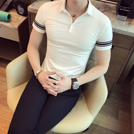 夏季新款休闲修身纯色简约T恤男士短袖POLO衫翻领潮流