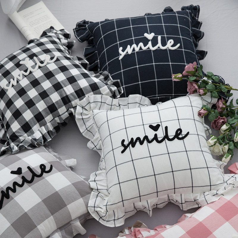 ins北欧简约荷叶边公主毛线绣色织水洗棉格子方抱枕含芯沙发靠枕|msdalam kategori rumah Fabrik, bantal/bantal - dari Buy2taobao.com untuk memberikan perkhidmatan ejen Taobao profesional membeli