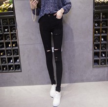 破洞打底裤女外穿潮流2019秋季个性时尚铅笔小脚裤黑色乞丐裤长裤