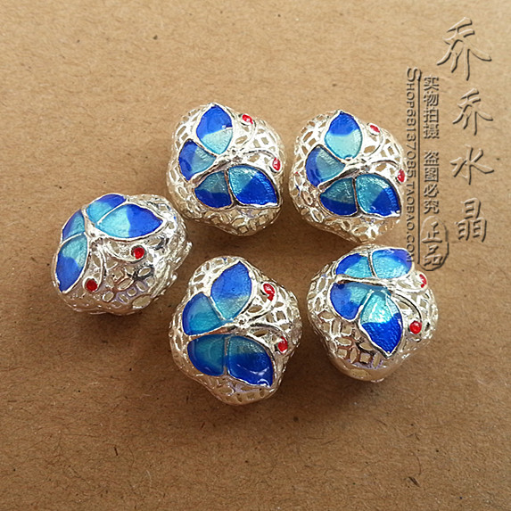 DIYS925纯银镂空掐丝仿古景泰蓝蝴蝶 雕珠配珠