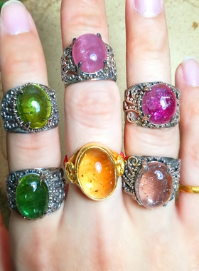 无注胶大颗粒天然纯银绿碧玺戒指