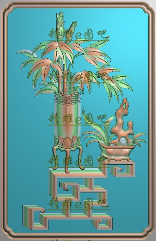 博古兰花花盆精雕图jdp灰度图浮雕精品竹子花瓶背板175x270新款