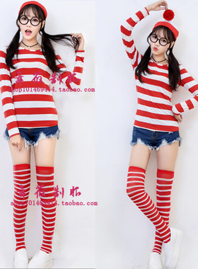 聪明的沃里 Where's Wally 英国动漫人物cosplay服 万圣节男女装