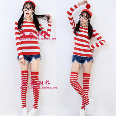 聪明的沃里 Where's Wally 英国动漫人物cosplay服 万圣节男女装