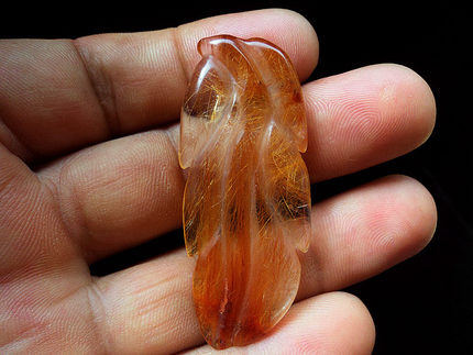 鳌犷天然金发晶叶子吊坠晶体透亮，金枝玉叶 吊55×22×7mm12.4g