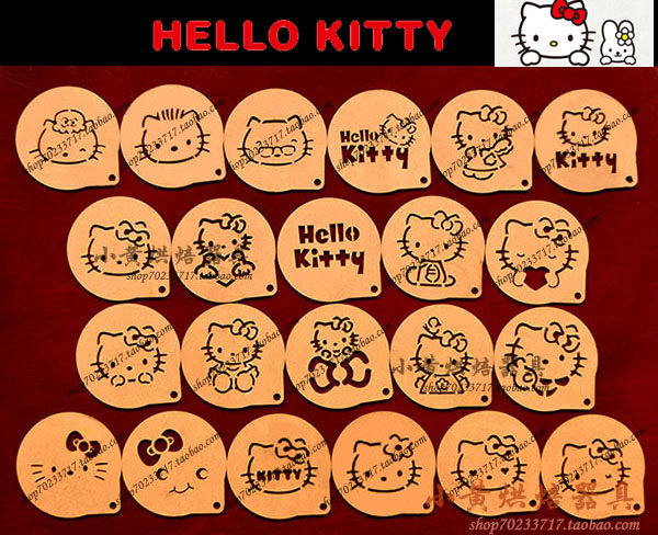 3寸hello kitty猫咖啡蛋糕饼干喷花印花模亚克力糖霜模粉筛可定制