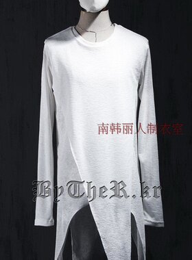 非主流韩版潮男士长款修身不规则长袖T恤发型师夜店打衫有大码