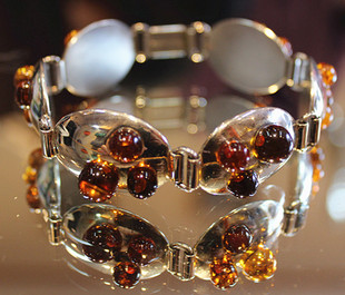 欧洲回流二手进口天然老琥珀蜜蜡金珀花珀40克银手镯手排手链