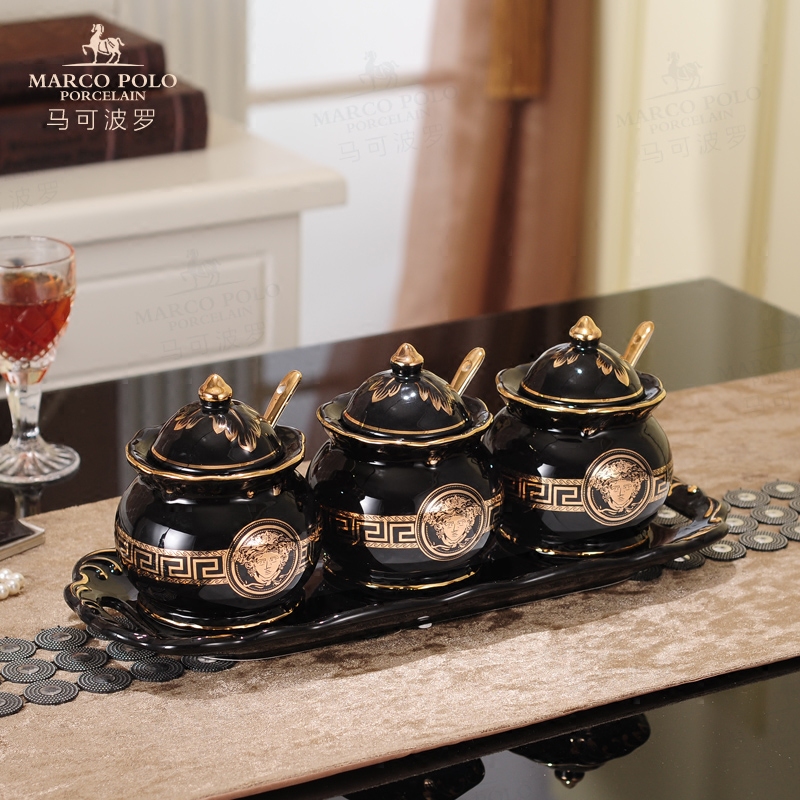 Simplicity No Versace black Cruet originality Kitchen decor Luxurious Outline in gold Salt shaker suit householdin the Kitchen/Cooking utensils , Kitchen Gadgets/Kitchen storage , Storage jars/Kitchen storage containers , Seasoning bottles  category - from Buy2taobao.com to provide professional Taobao agent buy service