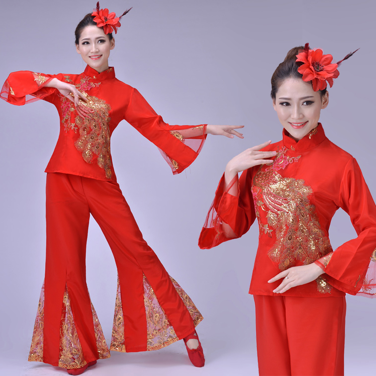 古典演出服绿色扇子舞