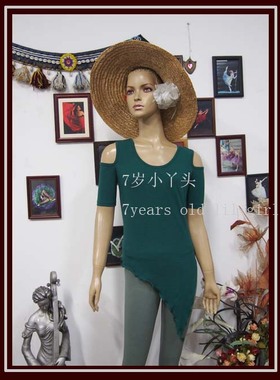 肚皮舞莫代尔人棉单侧燕开肩短袖上衣简约时尚品牌设计H828