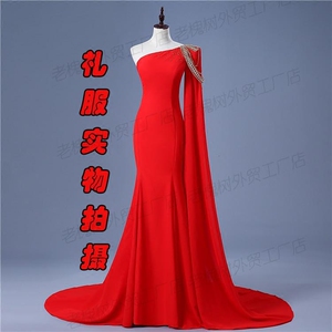礼服实物拍摄定制学生艺考礼服红色单件显瘦独唱音乐会演出礼服拖