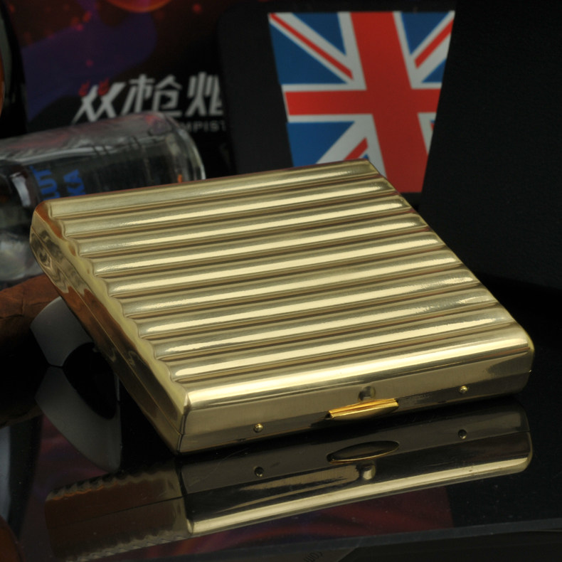 双枪烟盒20支装超薄男士个性创意烟盒金属自动香菸盒烟具瓦楞608