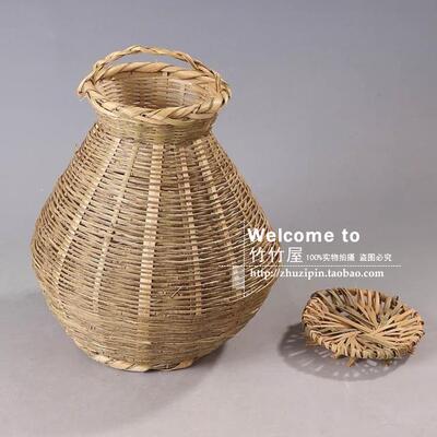 竹编鱼篓 鱼具 手工竹艺 渔具 竹篓 竹制品 舞台道具 全青丝茶篓