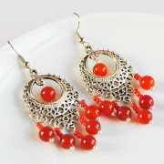 Manual DIY retro natural red agate earrings Tibetan silver bead kits Korea fashion earrings long drop earrings