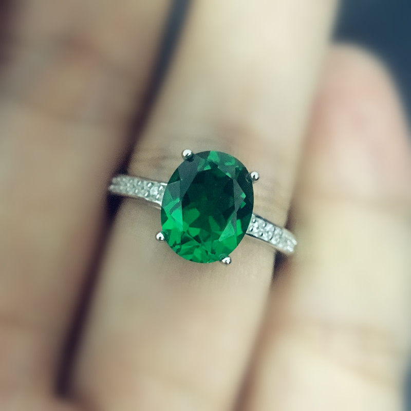 时尚韩版个性925纯银女戒指饰品防过敏活口可调节祖母绿宝石指环