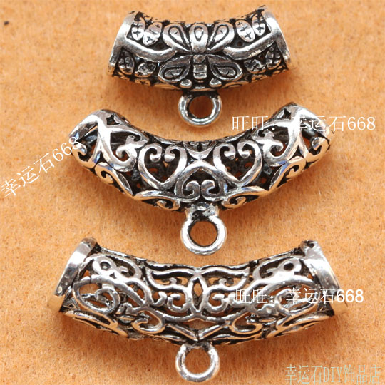 S925银泰银双通吊扣镂空套管吊坠扣 DIY饰品材料散珠手链项链配件