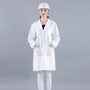 化学实验室工作服白大褂戴帽食品厂车间工装 制服松紧帽白大褂 包邮