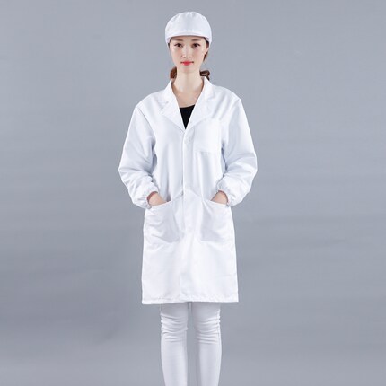 工作服白大褂戴帽食品厂车间工装食堂厨师服大褂松紧帽网帽实验服