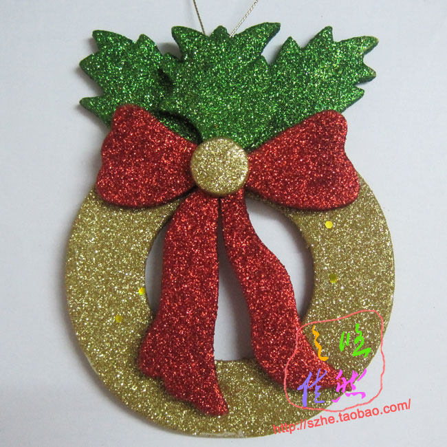 12*15cm小花环圣诞节迷你花环圣诞树装饰品圣诞节挂件闪粉金花环