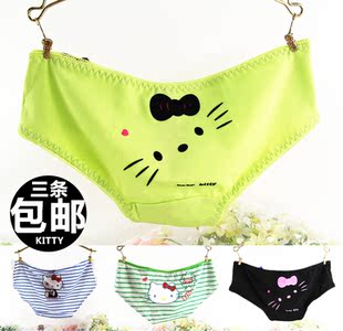 包邮 女三角 喵星人内裤 女全棉 可爱小猫短裤 女士纯棉星期pink内裤