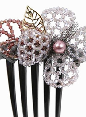 韩版Christ流行饰品 水晶串珠发梳网纱花朵盘发插梳发饰商场同步