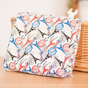 闹闹家 棉麻窗帘沙发靠垫桌布手工布料- 红蓝邮戳铁塔[140]35