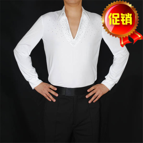 男士拉丁舞蹈服装上衣儿童表演服矿灰钻上衣少儿演出比赛服练功服