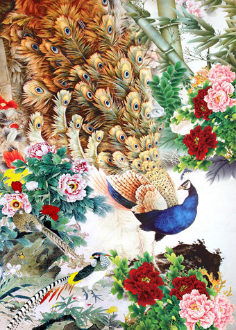 风景画 花开富贵 富贵牡丹装饰画墙画贴画客厅走廊大幅海报J1318C