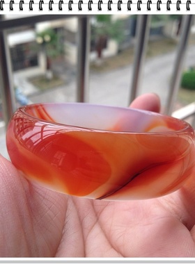 巴西缠丝天然红玛瑙手镯原矿玉镯水润通透加宽加厚时尚女闺蜜礼13