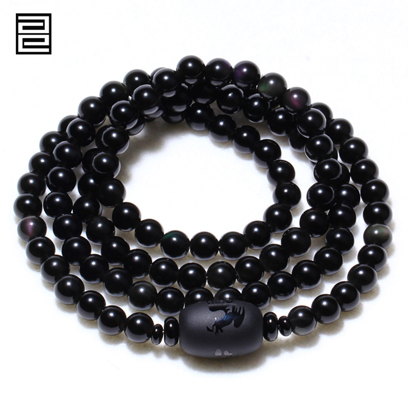 黑曜石女士韩版森系水晶饰品佛珠