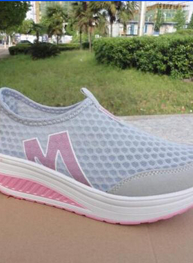 2026春夏新款Fashion透气网面鞋健身摇摇鞋坡跟休闲女鞋 灰色3308