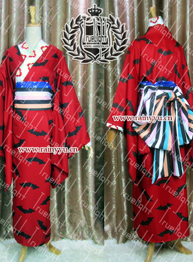 白夜之城Cosplay神木出云8话扉页万圣节版红色黑蝙蝠和服印花定制