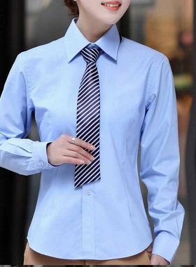 包邮女士天蓝色衬衣税务蓝平板正装职业装工装加大加肥大码衬衫