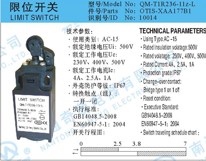 电梯配件/限位/行程开关开关QM-T1R236-11Z-R（QM-T1R236-11Z-L)