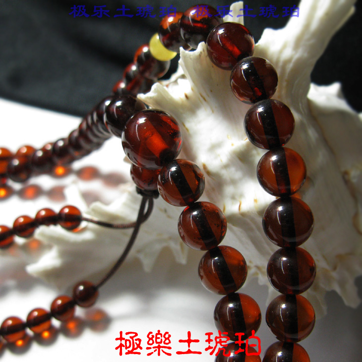 【极乐土琥珀】7116天然血珀佛珠 108 血珀佛珠手链8 琥珀佛珠