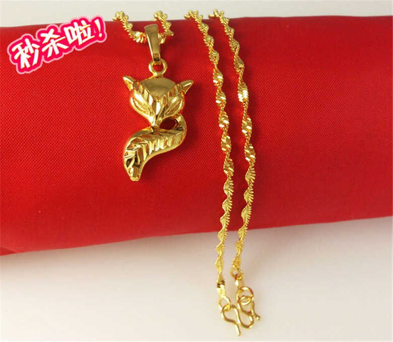 越南沙金项链女款  镀24K黄金女士狐狸吊坠沙金项链 仿真黄金首饰